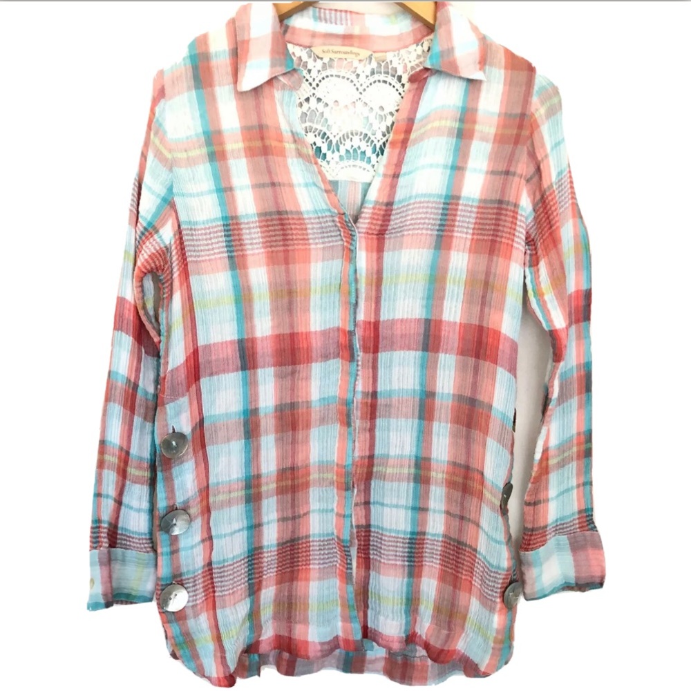 Soft Surroundings Lani Shores Plaid Shirt XS